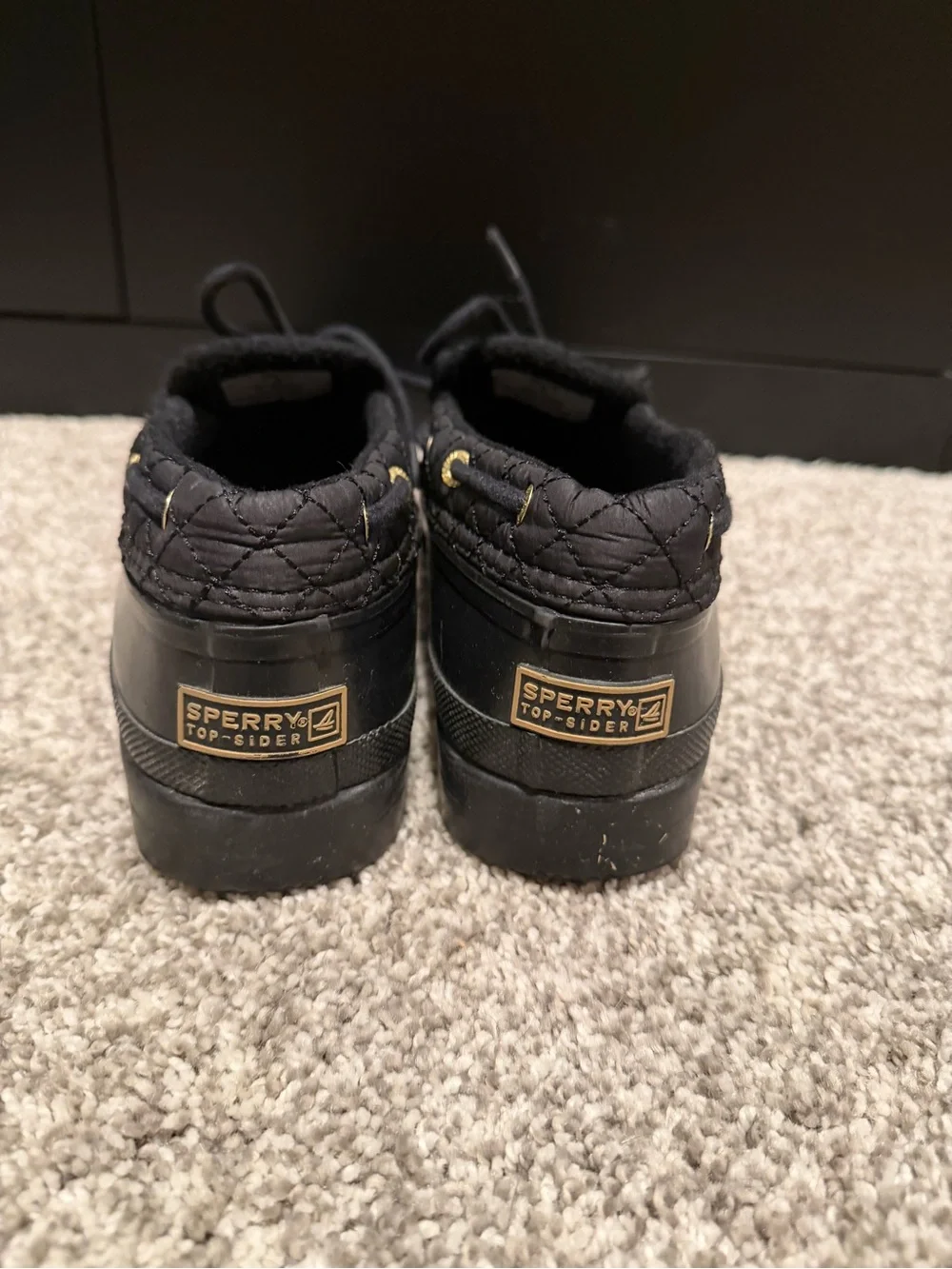 Sperry top slider Black Quilted Duck Shoes